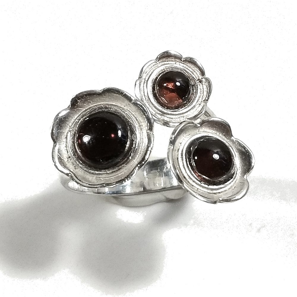 Anello FIORE con pietra in argento 925 - granato