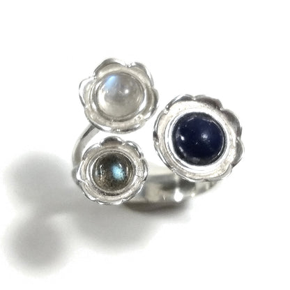 Anello FIORE con pietra in argento 925 con Labradorite