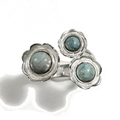 Anello FIORE con pietra in argento 925 - larimar