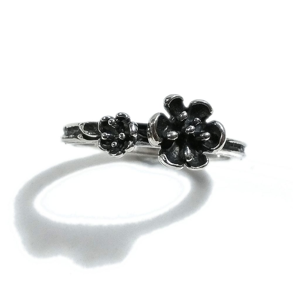 Anello in argento 925 a forma di FIORI VINTAGE| argento brunito sovrapponibile