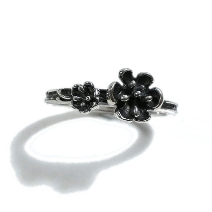 Anello in argento 925 a forma di FIORI VINTAGE| argento brunito sovrapponibile