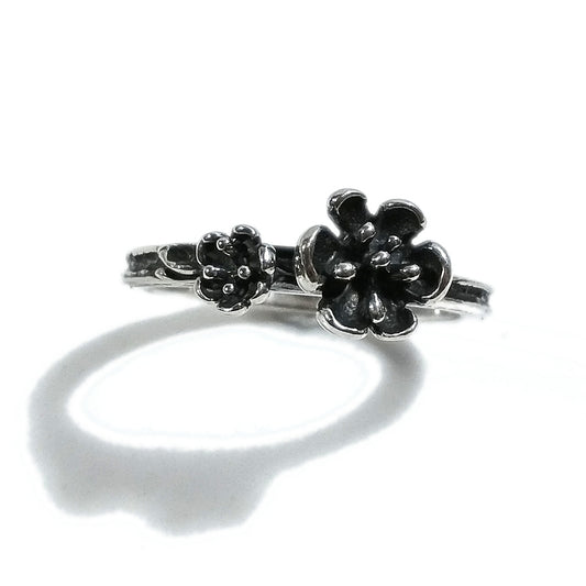 Anello in argento 925 a forma di FIORI VINTAGE| argento brunito sovrapponibile