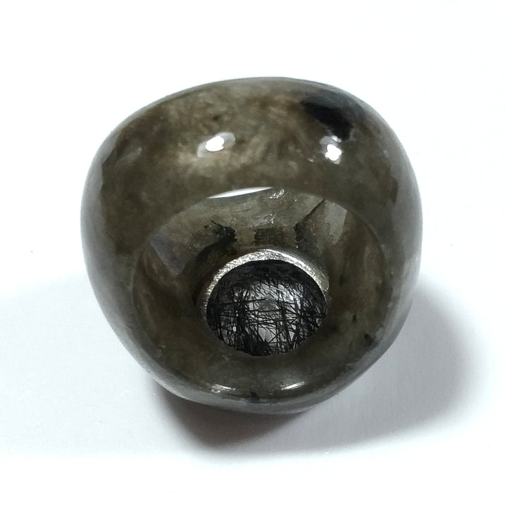 Anello con pietra in argento antico con Labradorite Quarzo rutilato