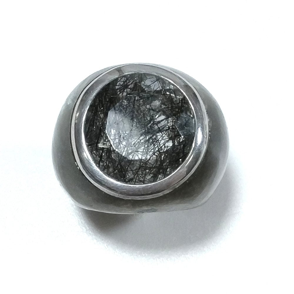Anello con pietra in argento antico con Quarzo rutilato