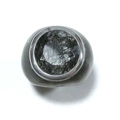 Anello con pietra in argento antico con Quarzo rutilato