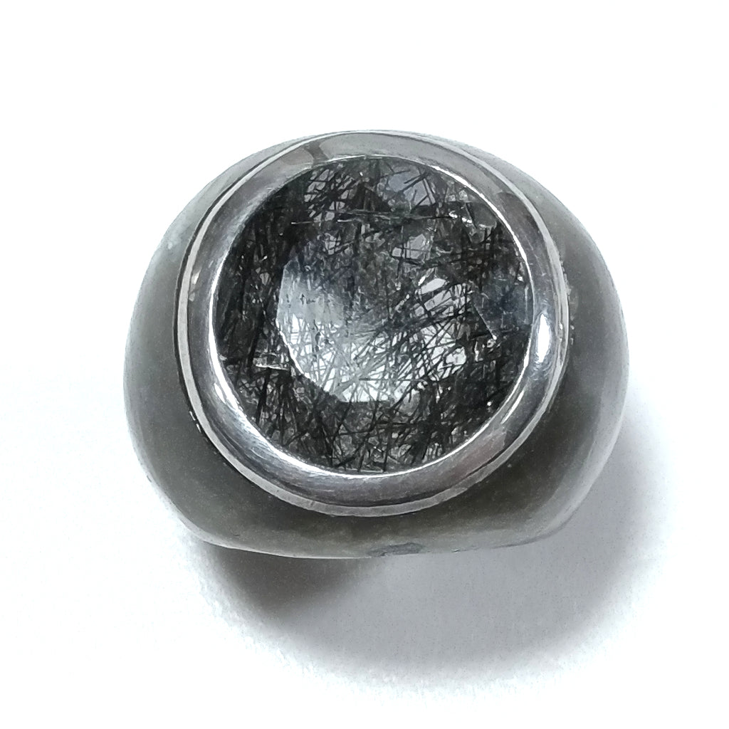 Anello con pietra in argento antico con Labradorite Quarzo rutilato | FIORE