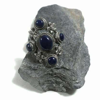 Anello fascia in argento 925 ANELLO etnico Lapislazzuli | FIORI | ANELLI ARGENTO