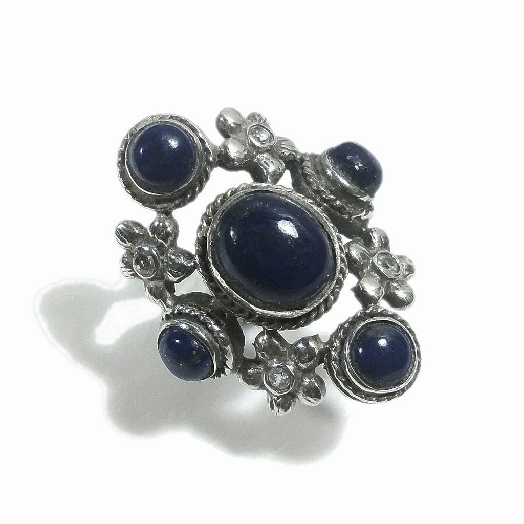 Anello fascia in argento 925 ANELLO etnico Lapislazzuli | FIORI | ANELLI ARGENTO