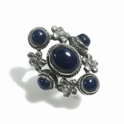 Anello fascia in argento 925 ANELLO etnico Lapislazzuli | FIORI | ANELLI ARGENTO