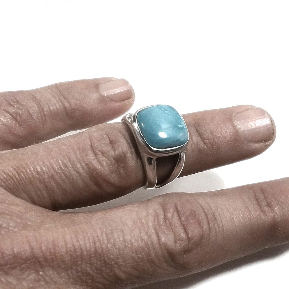 Anello fascia in argento 925 ANELLO artigianale con Larimar | ANELLI ARGENTO