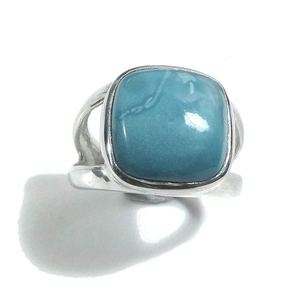 Anello In Argento 925 Con Larimar Naturale - Fascia Ovale Blu - Gioiello Artigianale SilverHub_USA
