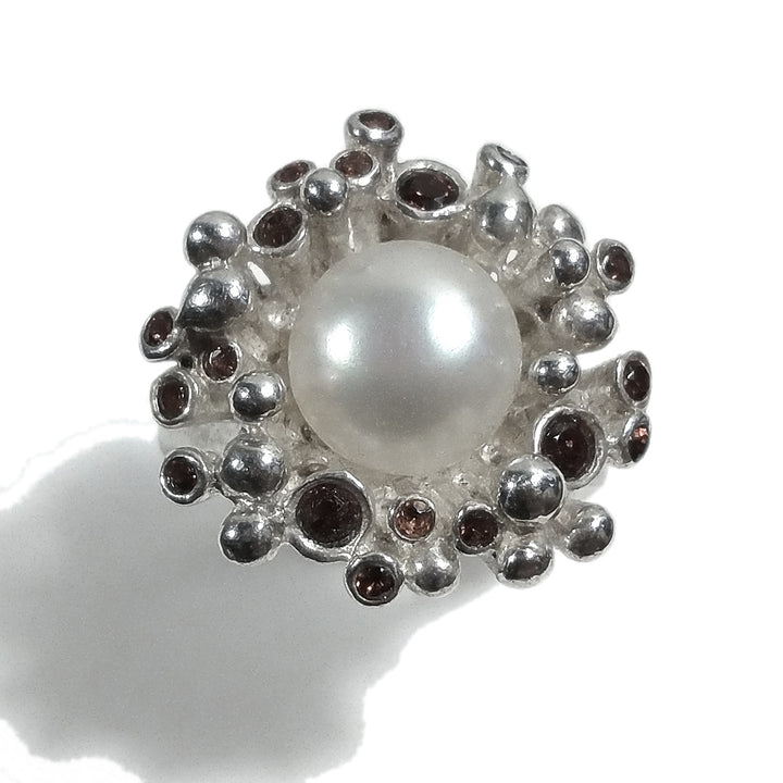 ANELLO artigianale in argento 925 con Perla - Granato | Gioielli in argento