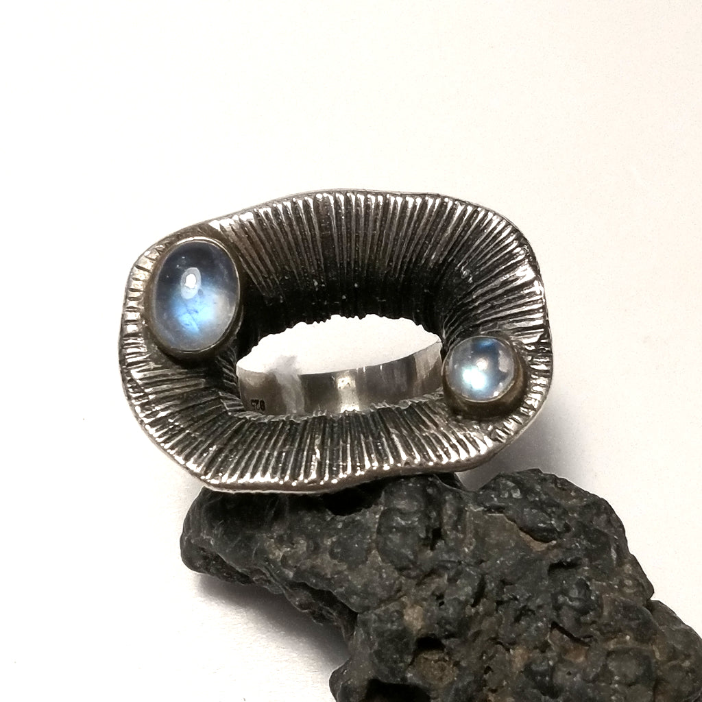 ANELLO argento pietra di luna arcobaleno