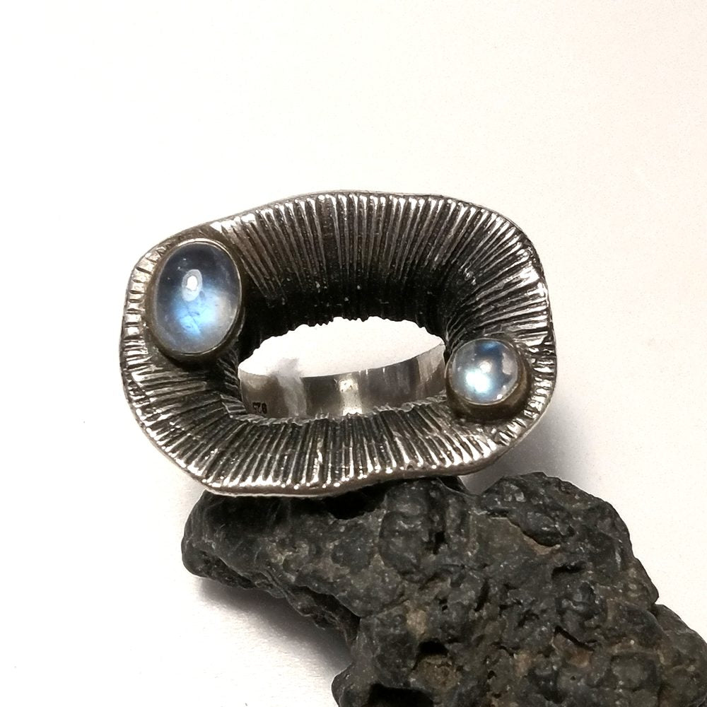 ANELLO argento pietra di luna arcobaleno