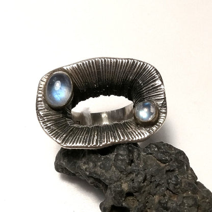 ANELLO argento pietra di luna arcobaleno