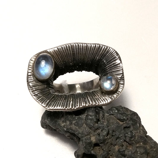 ANELLO argento pietra di luna arcobaleno