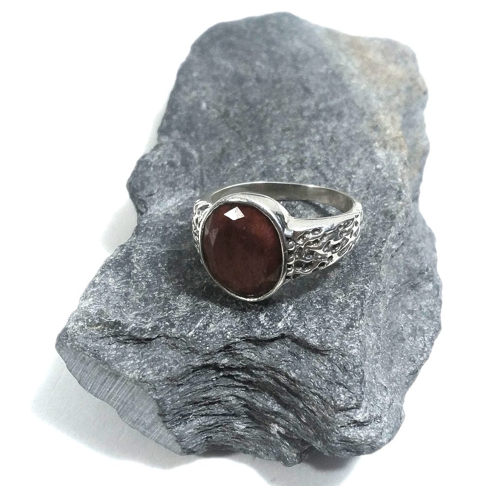 Anello fascia in argento 925 ANELLO artigianale Radice di rubino | ANELLI ARGENTO