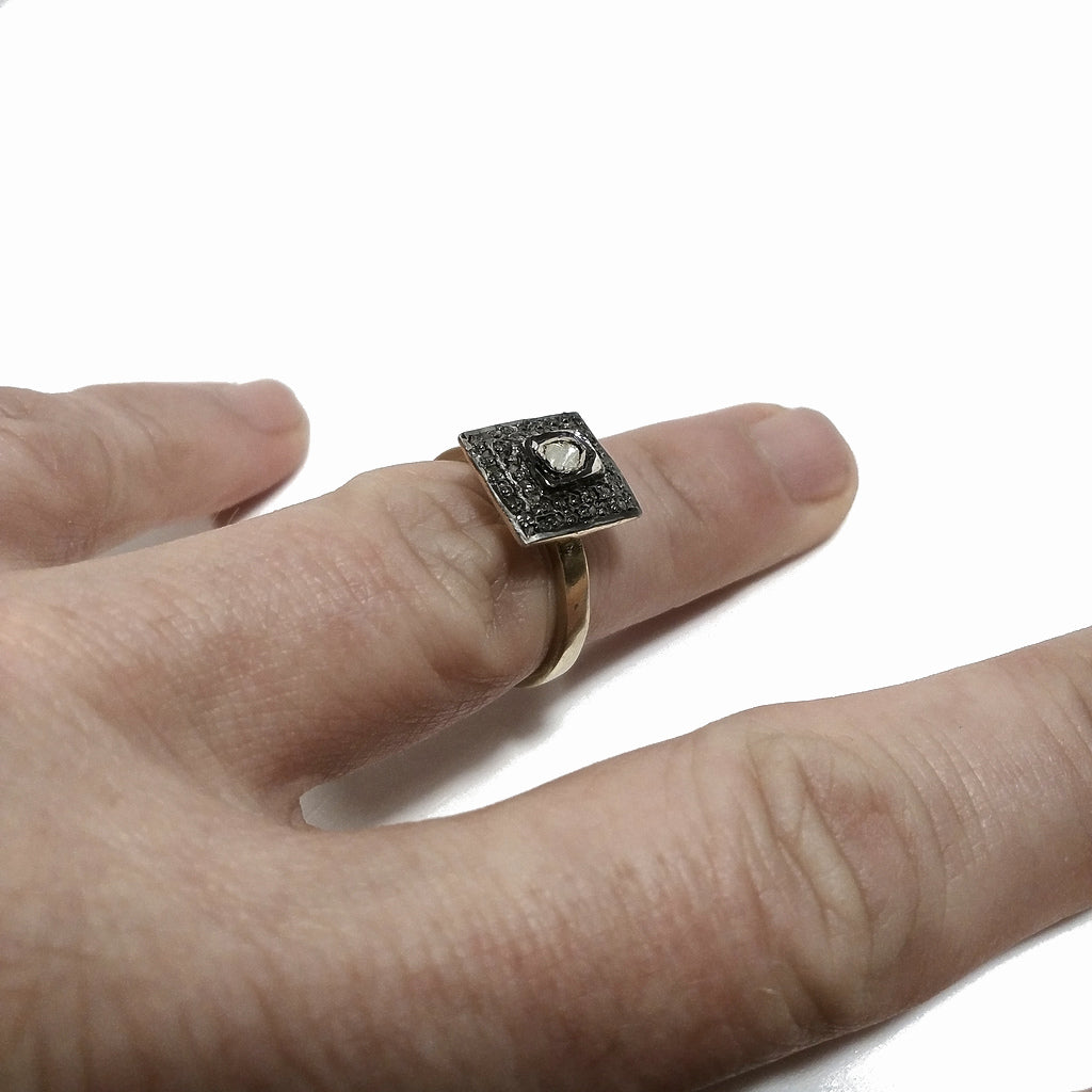 ANELLO ETNICO in argento 925 dorato ANELLO artigianale Diamante | GIOIELLI ETNICI