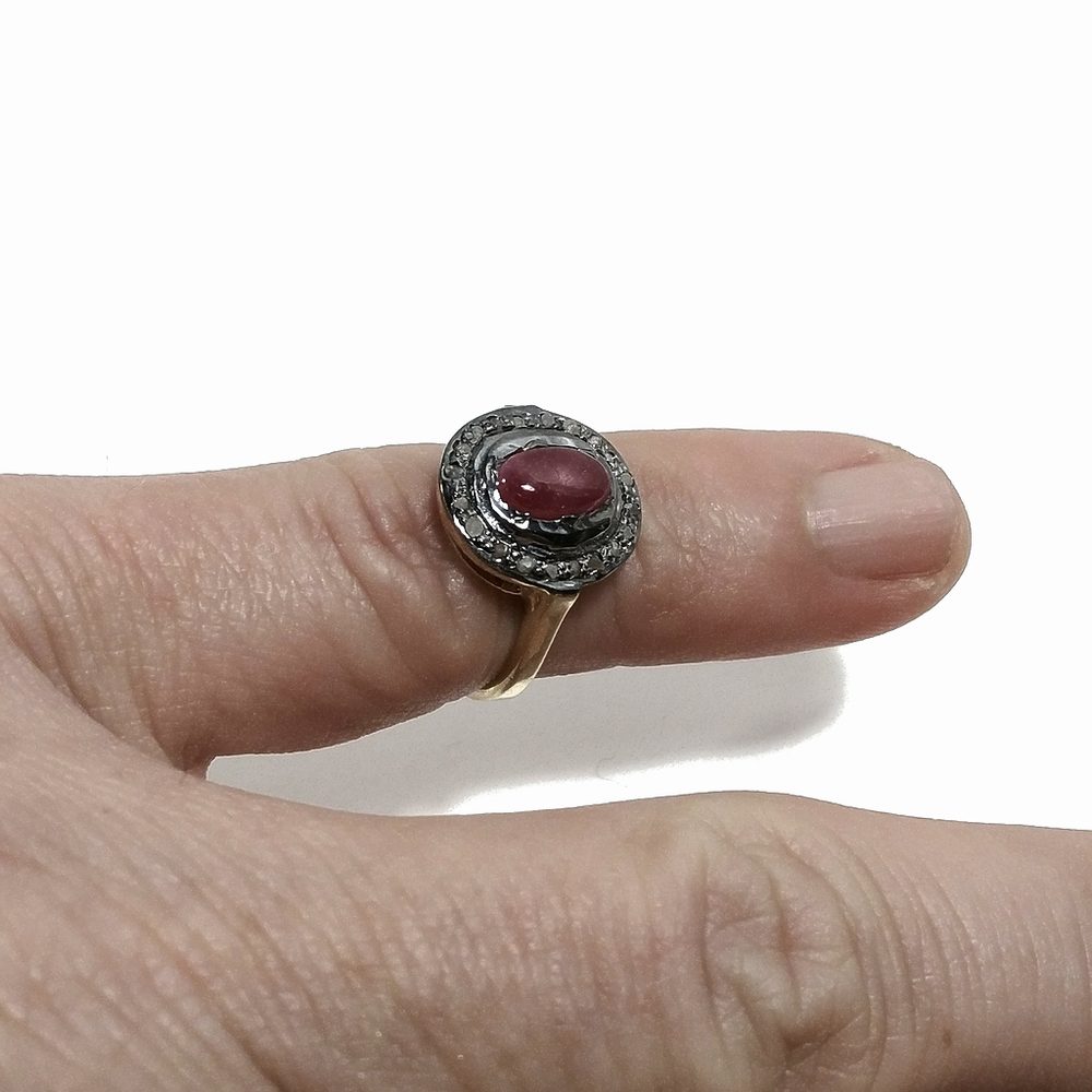 ANELLO ETNICO in argento 925 nero ANELLO artigianale Diamante e rubino | GIOIELLI ETNICI