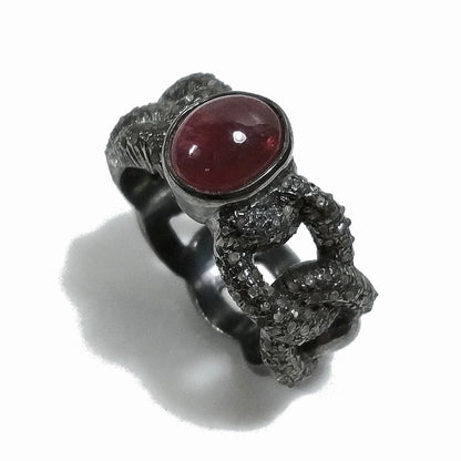 ANELLO ETNICO in argento 925 nero ANELLO artigianale Diamante e rubino stellato | GIOIELLI ETNICI