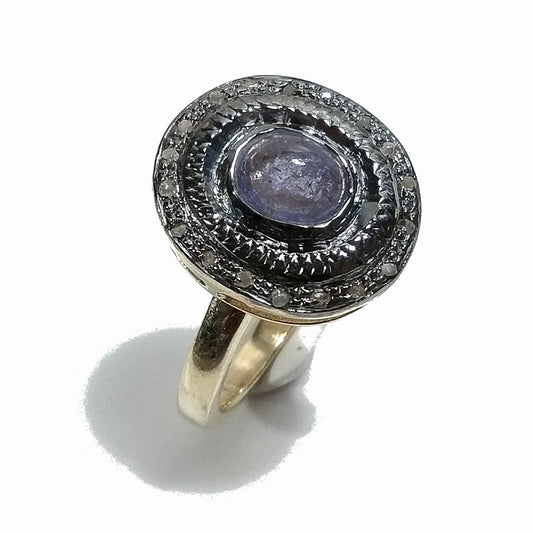 ANELLO ETNICO in argento 925 dorato ANELLO artigianale Diamante Tanzanite | GIOIELLI ETNICI