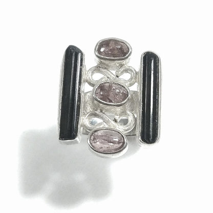 Anello con pietra in argento 925 con Tormalina rosa e nera | GIOIELLI ARTIGIANALI