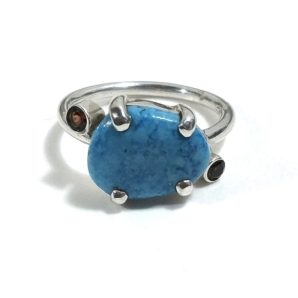 ANELLO artigianale in argento 925 con Turchese e granato | Gioielli in argento