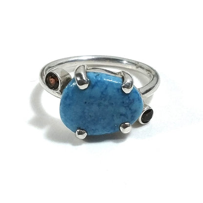 ANELLO artigianale in argento 925 con Turchese e granato | Gioielli in argento