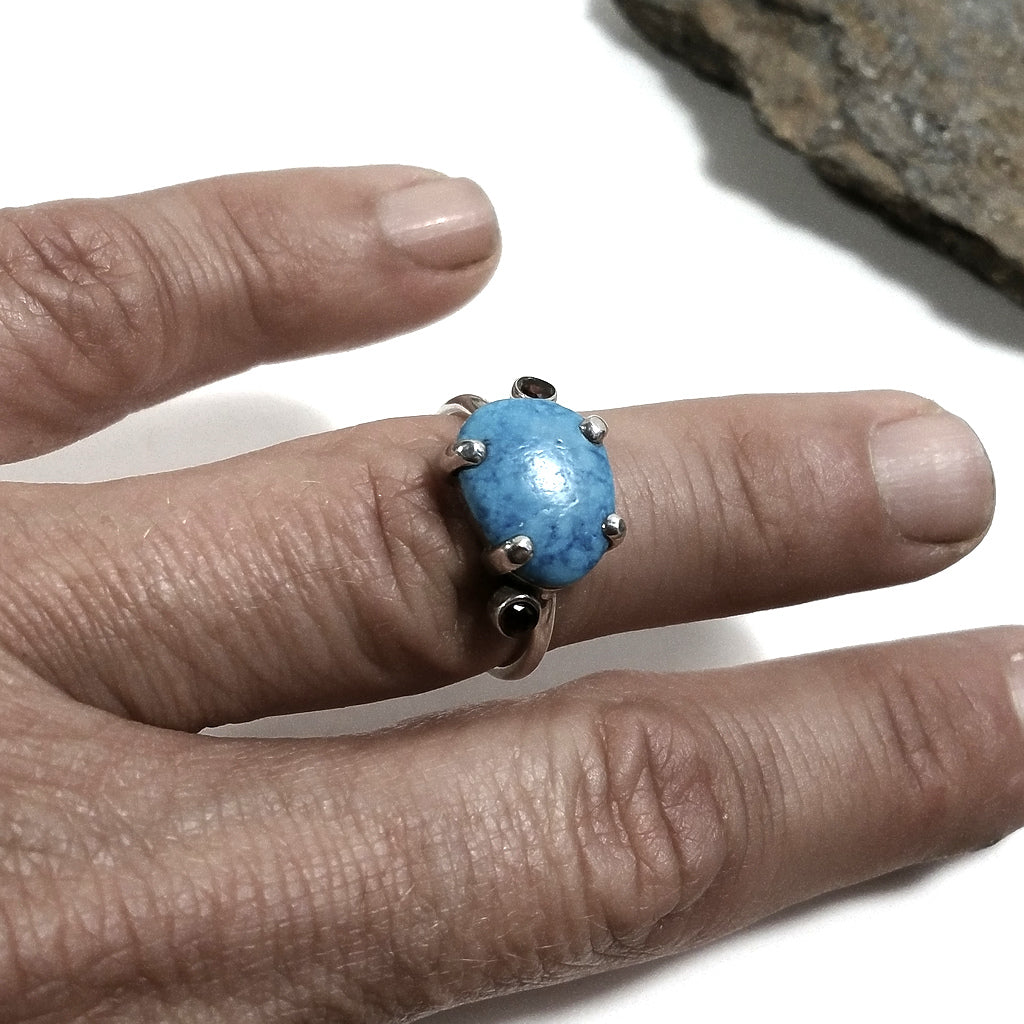 ANELLO artigianale in argento 925 con Turchese e granato | Gioielli in argento