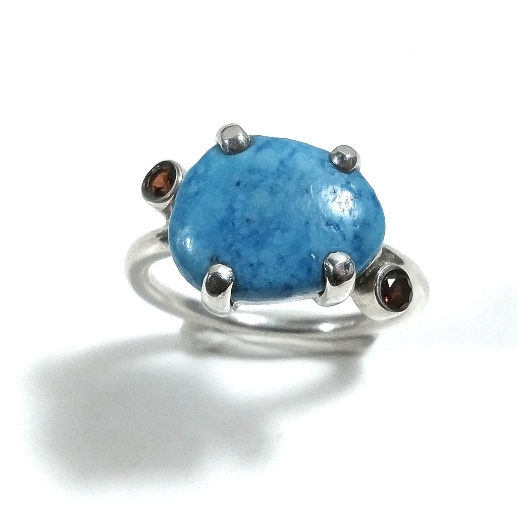 ANELLO artigianale in argento 925 con Turchese e granato | Gioielli in argento