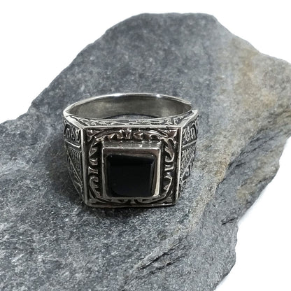 ANELLO artigianale in argento 925 Onice nero - MARK