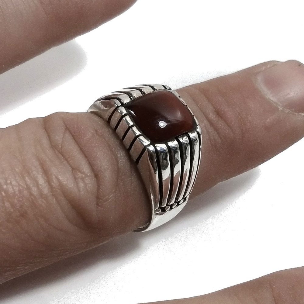 ANELLO UOMO artigianale in argento 925 Anello con GRANATO – immagine2