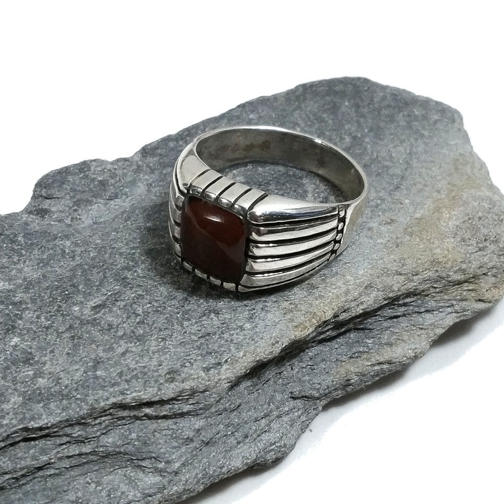 ANELLO UOMO artigianale in argento 925 Anello con GRANATO – immagine3