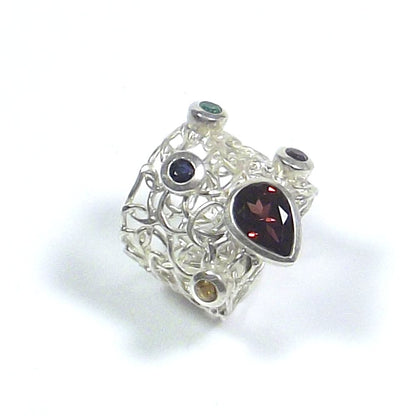 ANELLO GRANATO - AMETISTA - CITRINO - e argento e filigrana