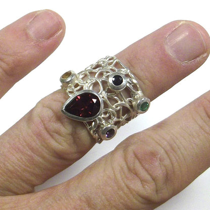 ANELLO GRANATO - AMETISTA - CITRINO - e argento e filigrana – immagine4