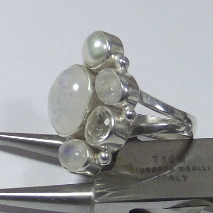 ANELLO Pietra di luna, perla e argento 16 - 18 – immagine6