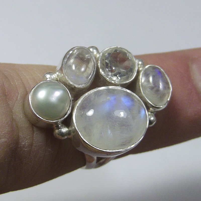 ANELLO Pietra di luna, perla e argento 16 - 18 – immagine5