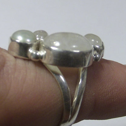 ANELLO Pietra di luna, perla e argento 16 - 18 – immagine4