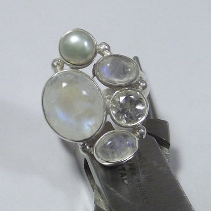 ANELLO Pietra di luna, perla e argento 16 - 18 – immagine1
