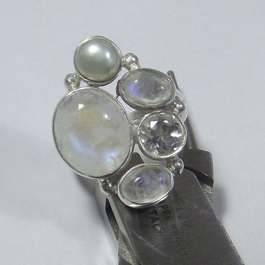 ANELLO Pietra di luna, perla e argento 16 - 18 – immagine1
