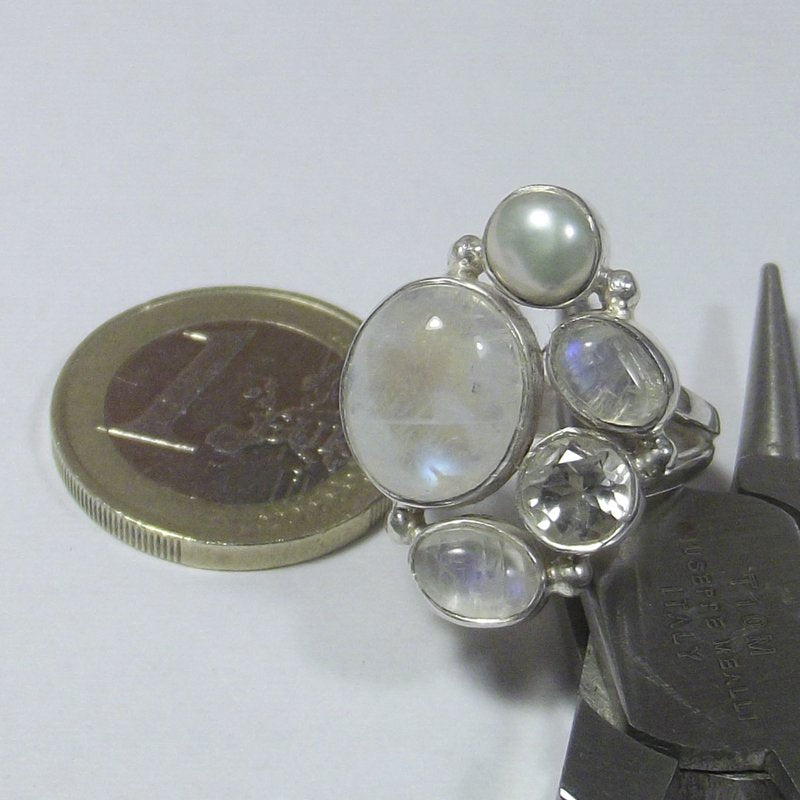 ANELLO Pietra di luna, perla e argento 16 - 18 – immagine2