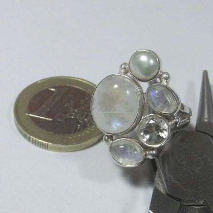 ANELLO Pietra di luna, perla e argento 16 - 18 – immagine2