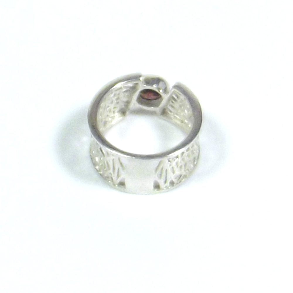 ANELLO GRANATO e argento sfaccettato e filigrana | FASCIA – immagine5
