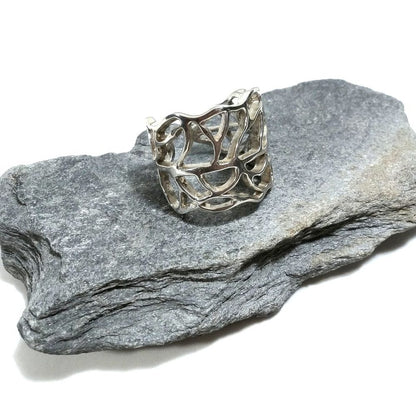 Fascia alta regolabile traforato | ANELLO FASCIA d'argento 925 | Gioielli argento