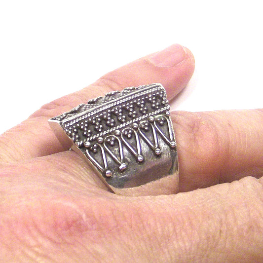 ANELLO argento 925 puntinato - rettangolare – immagine2