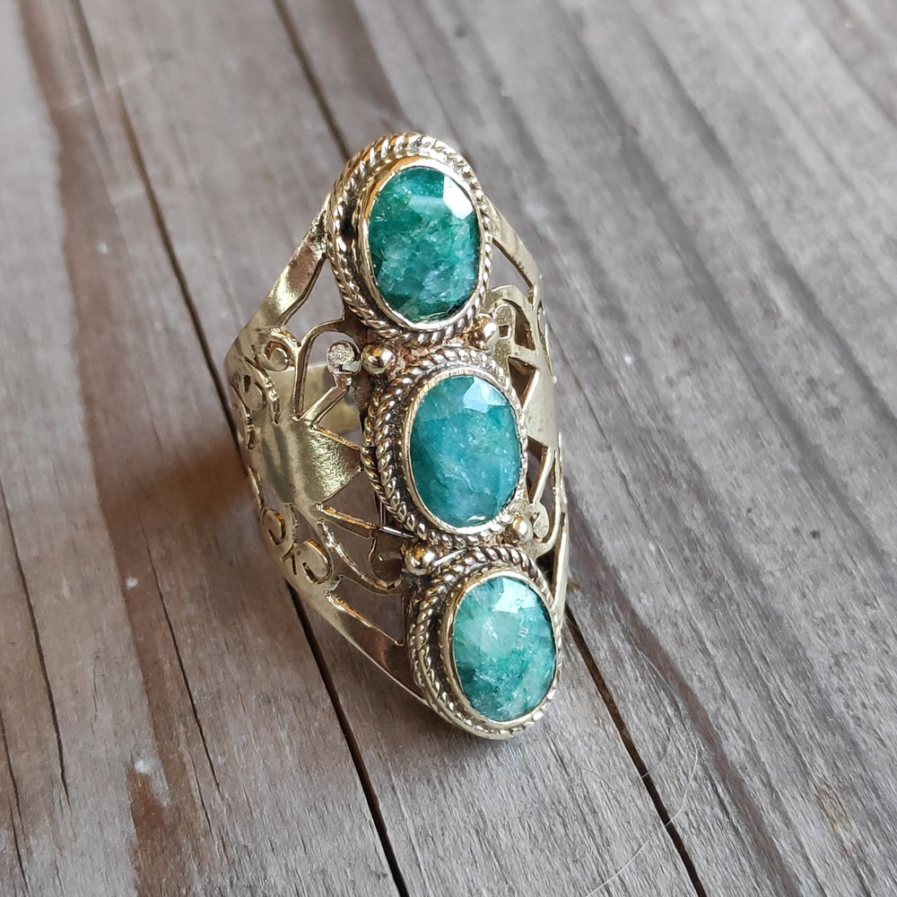 ANELLO Barocco artigianale in ottone – con pietra