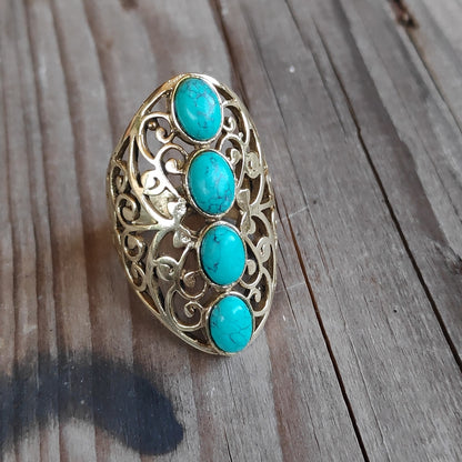 ANELLO Barocco artigianale in ottone – turchese