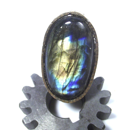 Anello LABRADORITE ovale bronzo e argento - bronzeage1968