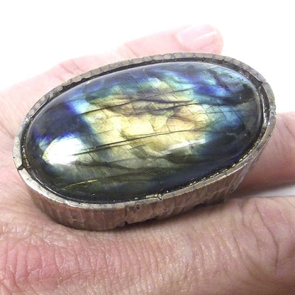 Anello LABRADORITE ovale bronzo e argento - bronzeage1968