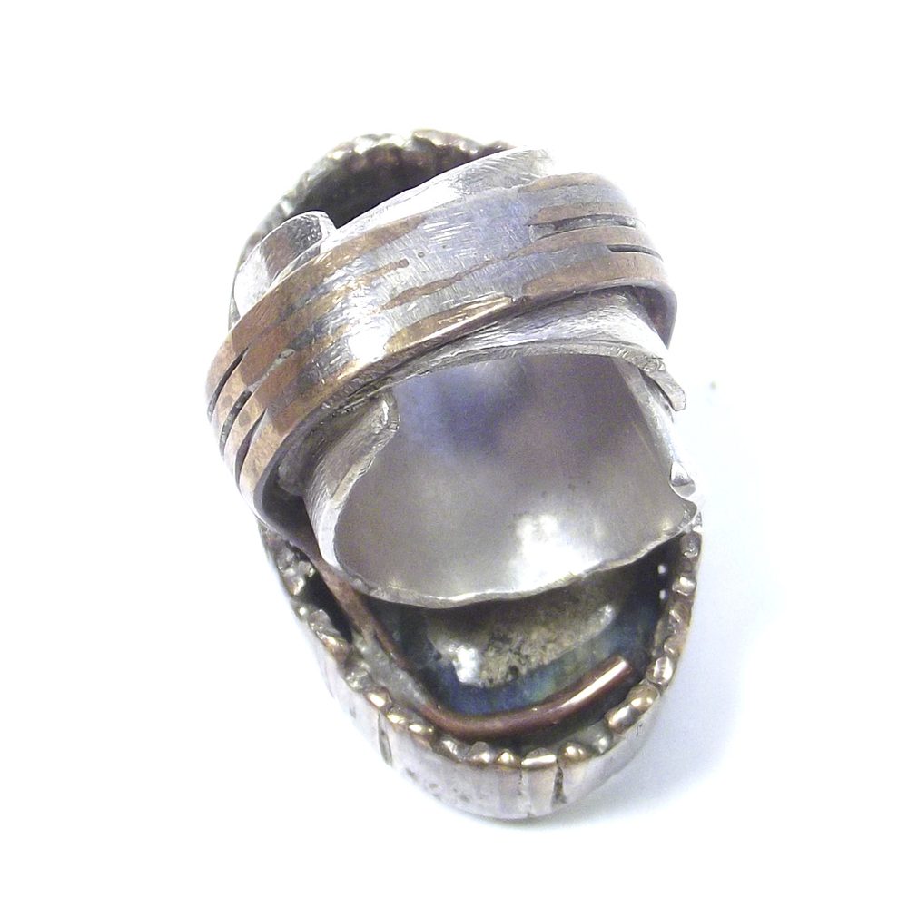Anello LABRADORITE ovale bronzo e argento - bronzeage1968 – immagine4
